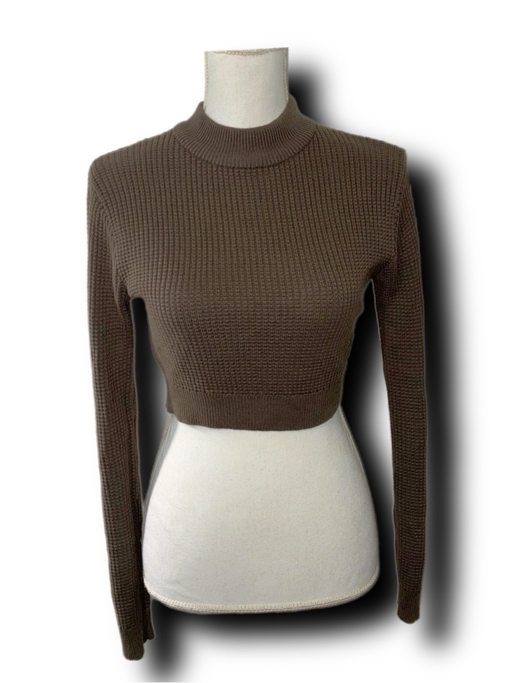Garage Mockneck Long Sleeve Waffle Knit Crop Top Minimalist Fall Vibes